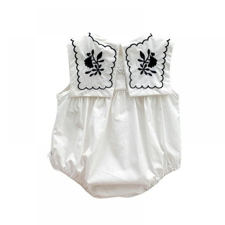 

Leonard 0-12 M Baby Girl Romper Cute Toddler Girl Outfits Infant Sleeveless Embroidered Bodysuit Summer Navy Wind Clothes Sunsuit Jumpsuit 0-12 Months