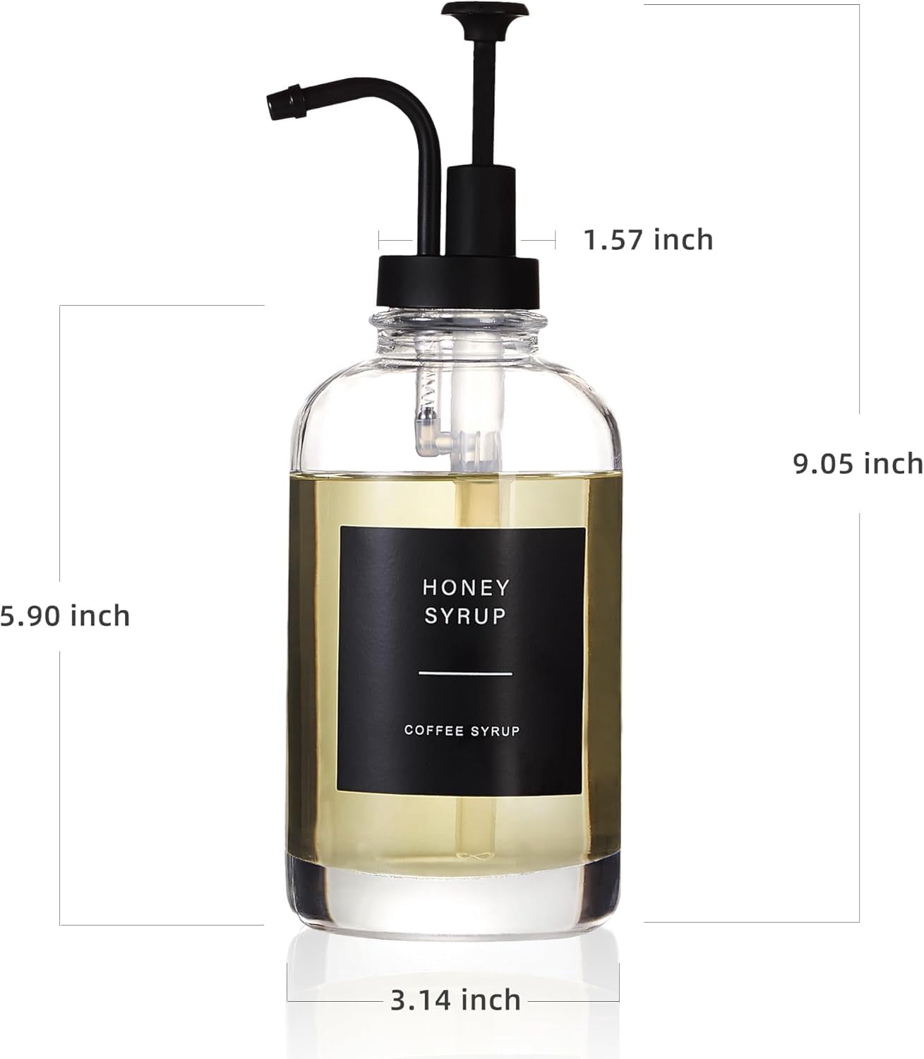Coffee Syrup Dispenser For Bar 4pack Pump Accessories (500ml) 16.9 Oz Glass With 36 Labels Bottles Matte Black
