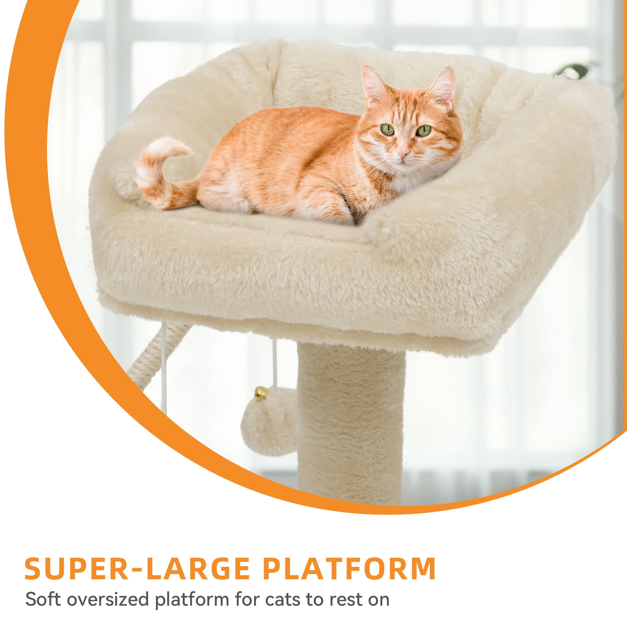 Uforic 44" Cat Tree Tower, with Scratch Posts, Condo, Hammock, Toys, Beige