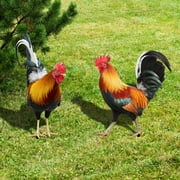 2Pcs Garden Rooster Statues & Sculpture,Acrylic Chicken Animal Yard Art Lawn Ornament Figurines Artwork for Outdoor,Patio,Backyard and Home Kitchen Decoration