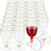 50 Pcs 5.7oz / 170ml Disposable Plastic Wine Glasses, Gold Glitter Champagne Goblets Cocktail Cups for Weddings Birthday Bridal Shower Halloween Thanksgiving Christmas Party Outdoor Gatherings