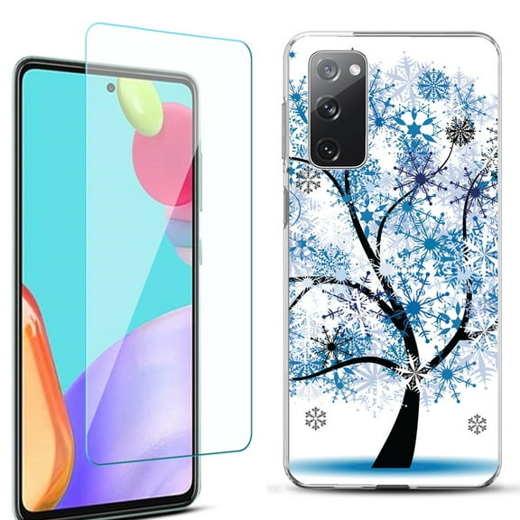 Slim-Fit Protective Phone Case for Samsung Galaxy S20 FE 5G Fan Edition, with Tempered Glass Screen Protector, by OneToughShield ® - Snowflakes Tree