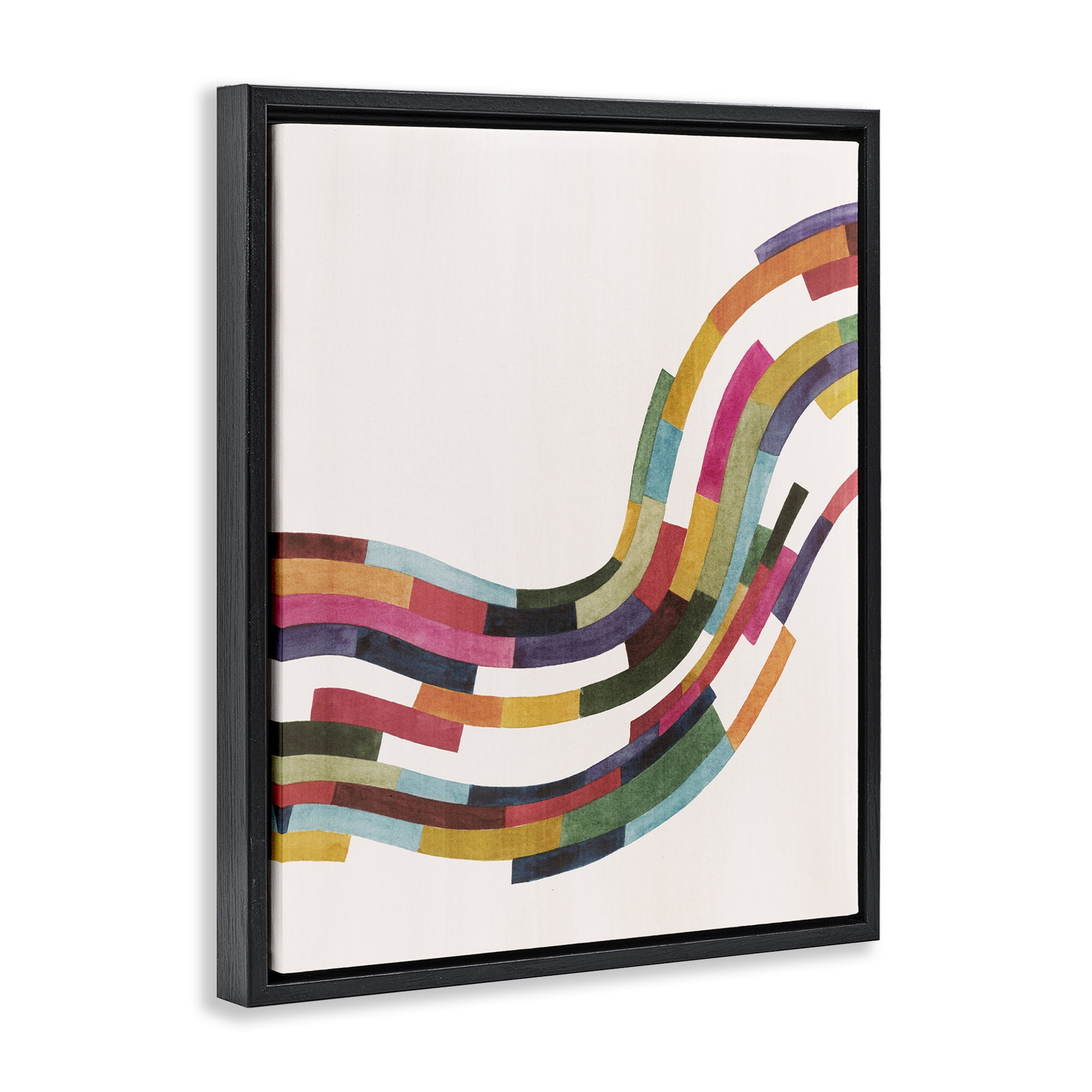 Stupell Industries Curved Geometric Wave Abstract Painting Black Floater Framed Canvas Art Print Wall Art, 25 x 31