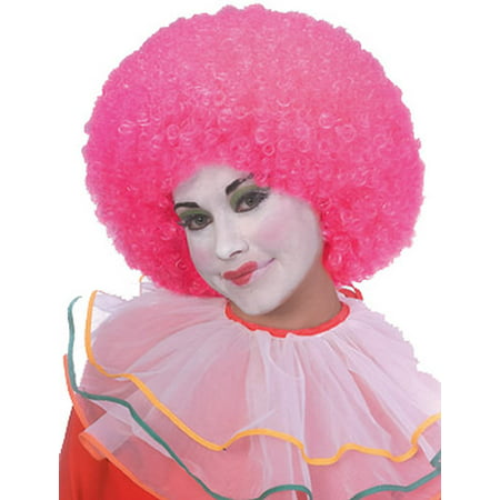Clown Curly Afro Adult Costume Neon Pink Wig