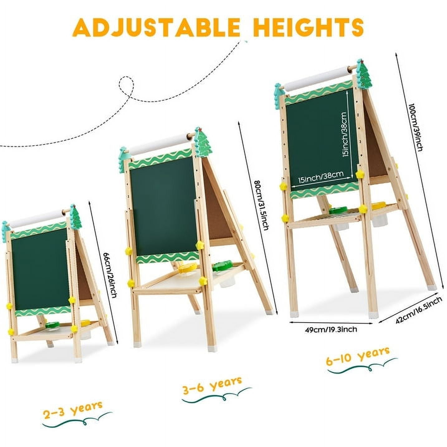 Ealing Kids Easel with Paper Roll Double-Sided Adjustable Standing Easel with Numbers &Other Accessories