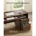 thumbnail image 3 of EYYTHUNG 47" Office Desk, Farmhouse Executive Desk with File Drawer & Outlet, Wood Computer Desks with Keyboard Tray, Brown, 3 of 7