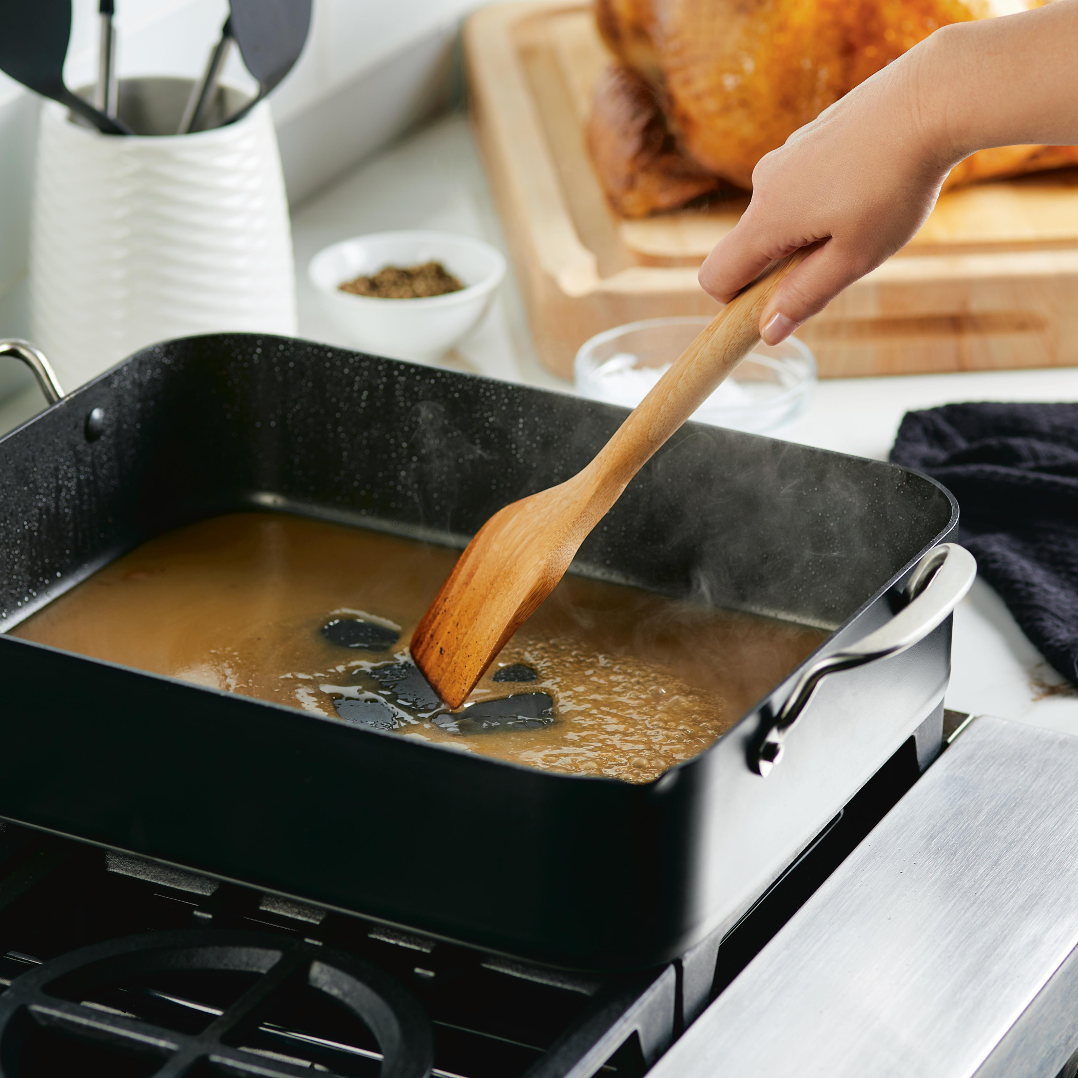 KitchenAid Hard Anodized 13x15.75 Inch Roaster with Removable Nonstick Rack, Oven Safe to 500°F, Matte Black