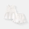 thumbnail image 3 of Scyoekwg Toddler Kids Girls Clothes Comfy Sleeveless Casual Solid Color Crew Neck Cotton Sweet Doll Collar Bowknot Tank Tops Ruffle Elastic Waistband Shorts Outfits, White, 5-6 Years, 3 of 5