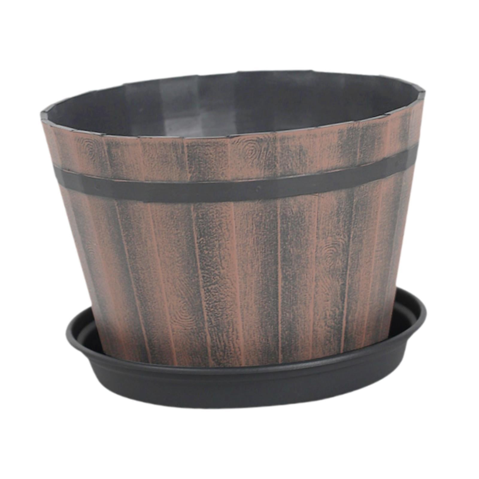oshhni Bucket Barrel Garden Planter Rustic Flower Planter Pot for Home Indoor Plant 12inch