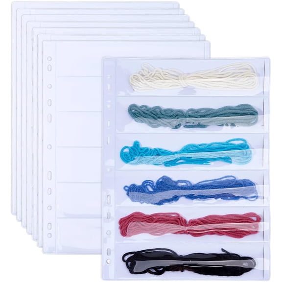 8 Pack Binder Page for Embroidery Floss Cross Stitch 6 Grids Sewing Organizer 20x4.6cm Floss Organizers Bags Portable White PVC Thread Holder for DIY Craft Embroidery Sewing Storage