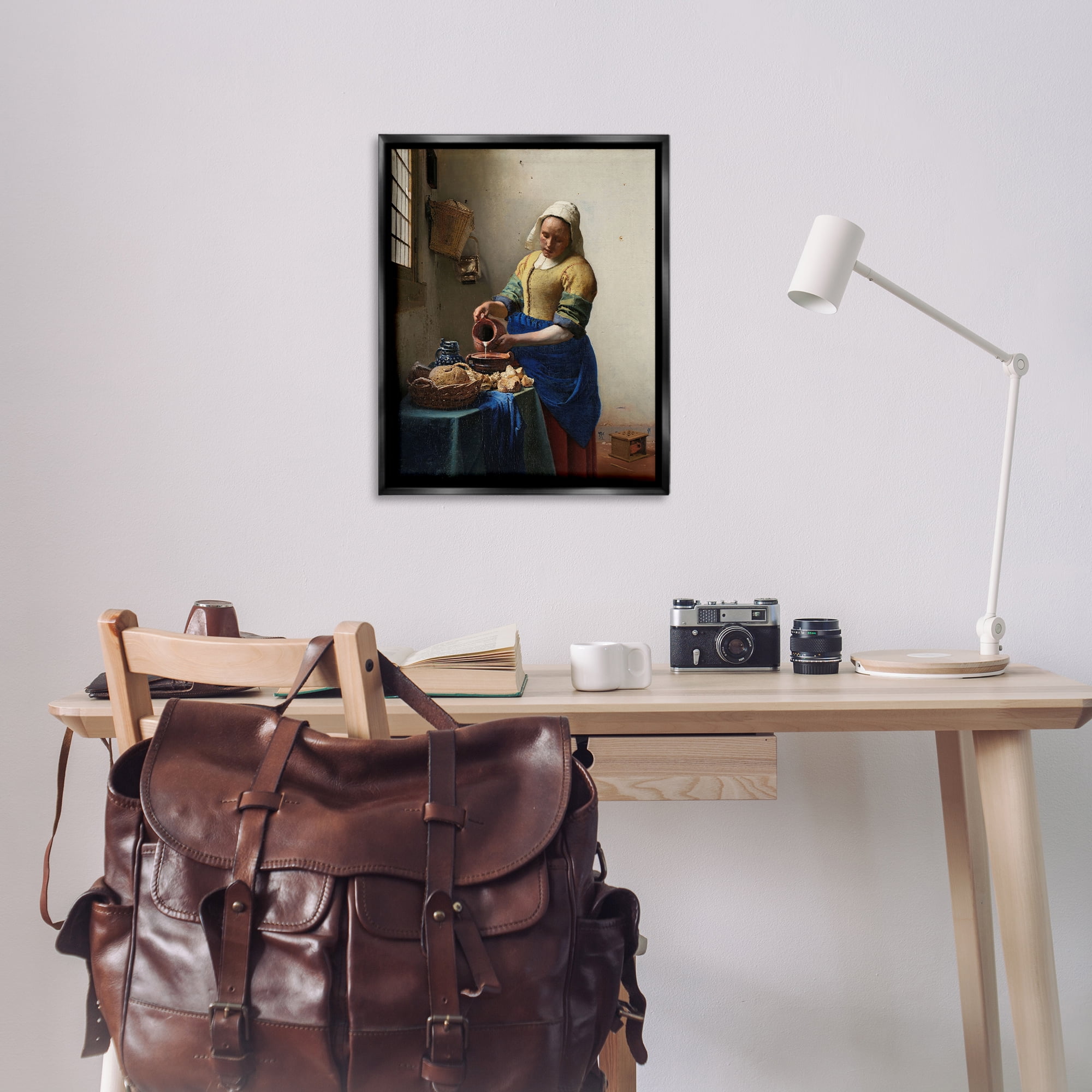 Stupell Industries Classical Vermeer The Milkmaid People Painting Black Floater Framed Canvas Art Print Wall Art, 25 x 31