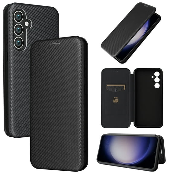 Feishell Flip Wallet Cover for Samsung Galaxy A25 5G,Shockproof Slim Fit Carbon Fiber Texture PU Leather Magnetic Closure Folio Card Holder Kickstand Phone Case for Samsung Galaxy A25 5G,Black