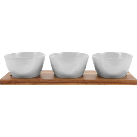 

1 Set of Ceramic Snacks Bowl Dried Fruit Dish Dessert Nut Snack Storage Container with Wood Tray