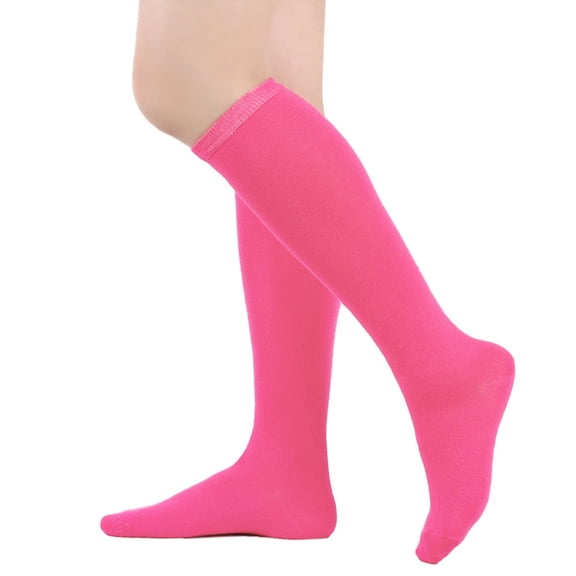 Women's Solid Color Knee High Socks, Soft Breathable Calf Length Long Socks, Daily Casual and Uniform Cotton Blend Hosiery, Hot Pink, One Size