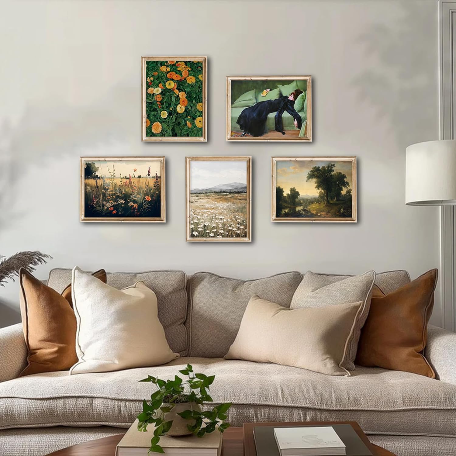 Vintage Wall Art, Classical Wildflower Field Wall Painting Canvas Prints Farmhouse Wall Art French Country Wall Decor Vintage Landscape Art Pictures for Bathroom Kitchen Decor