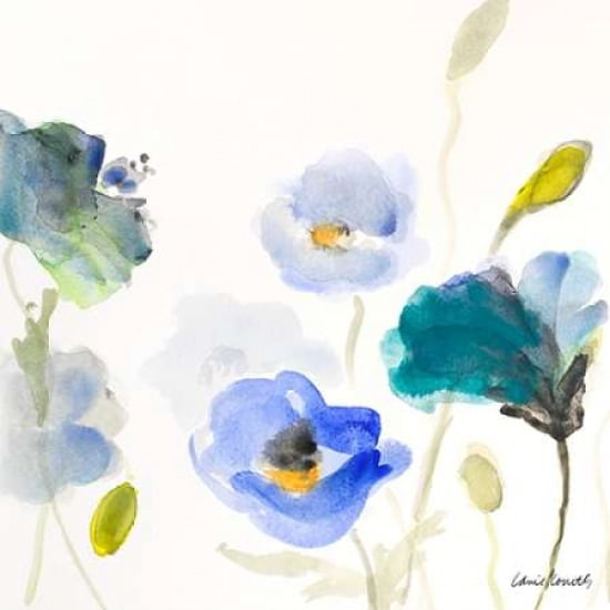 Poppies In The Blues I Canvas Art - Lanie Loreth(24X24)