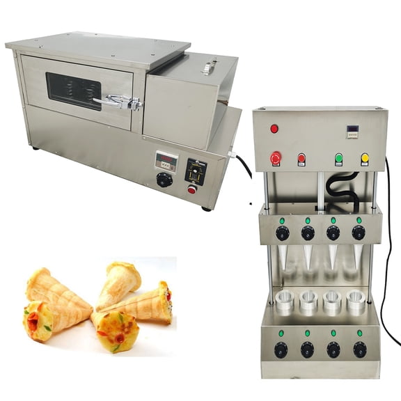 Commercial Four - Head Cone Pizza Forming Machine and Automatic Rotary Oven Combination