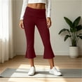 thumbnail image 4 of Womens Yoga Pants Capri High Waist Flare Leg Cropped Workout Pants Bootcut Soft Stretch for Pilates Summer Casual Wear,Wine,XXL, 4 of 8