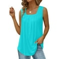 thumbnail image 6 of JGGSPWM Summer Tank Tops for Women Loose Fit Pleated Square Neck Sleeveless Tops Curved Hem Flowy Loose Fit Camisole Trendy Breathable Tees Sky Blue S, 6 of 6