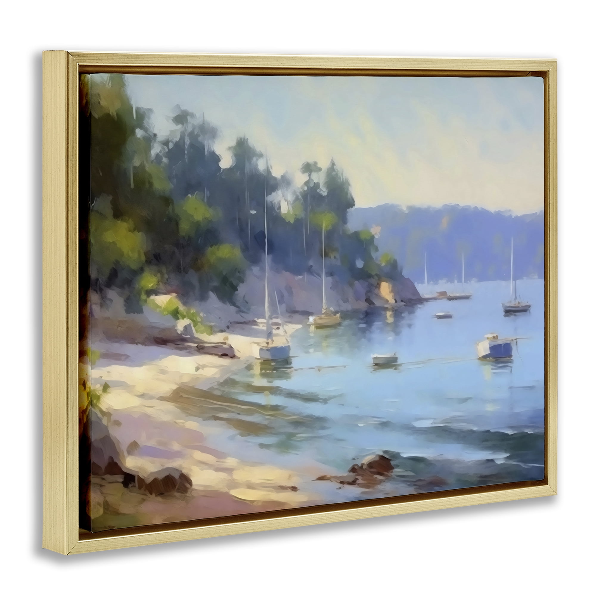 Stupell Industries Near The Shore Summer Sailing Gold Framed Floater Canvas Wall Art, design by Creative Studio