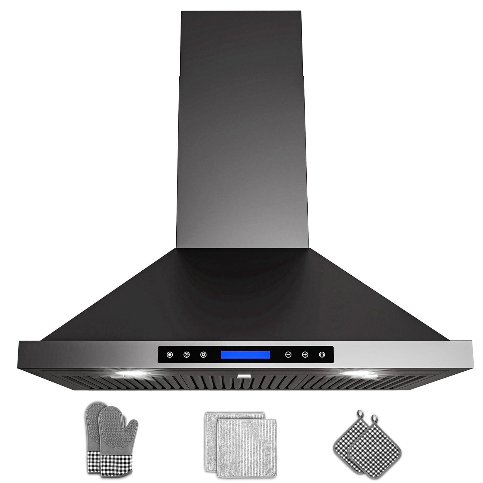 GIMSOL 36" Wall Mount Range Hood, 900 CFM, 4-Speed Touch Control, Black Teflon-Coated Stainless Steel, Ducted/Ductless
