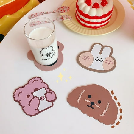 

jiaroswwei Cup Pad Anti-slip Anti-scald Silicone Cute Rabbit Beverage Drinking Cup Coaster Kitchen Accessories
