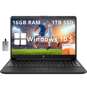 HP 15.6" FHD IPS Anti-Glare Laptop, Intel Celeron N4020 Processor, 16GB RAM, 1TB SSD, Intel UHD Graphics 600, True Vision HD Camera, Black, Windows 10 (S mode) with Office, Hotface 32GB USB Card