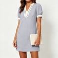 thumbnail image 5 of Efsteb Summer Dresses for Women V-Neck Puff Short Sleeve Casual Shirts Dress with Contrast Trim Lightweight Everyday Dress (Gray,M), 5 of 9