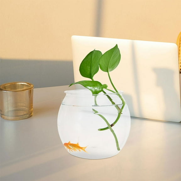 Hemoton Plastic Round Fish Bowl Transparent Fish Tank for Desk Ideal for Small Fish and Turtles Unbreakable Design for Safe and Stylish Home or Office Decor