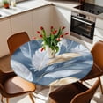 thumbnail image 2 of Abstract White Feathers Elastic Fitted Round Table Cover Blue Modern Art Waterproof Outdoor Tablecloth for Holiday Party, Picnic, Patio & Dining Fits Tables Up to 55"-60", 2 of 8
