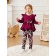 thumbnail image 3 of Lanbubble 1-5Y Toddler Girl 2-Piece Outfits Set Long Sleeve Ruffle Hem Top Floral Pants Fall Winter Kids Girl Clothes, 3 of 10