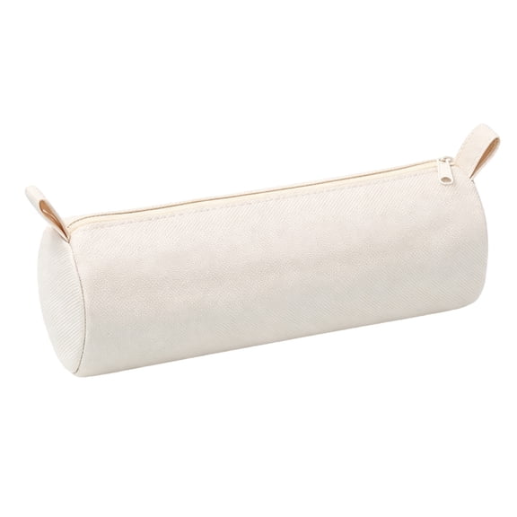 Cylindrical Pencil Case,Large Capacity Zipper Canvas Stationery Pouch,Spacious Storage Bag for Daily Desk Organizer,Travel Carry,Beige