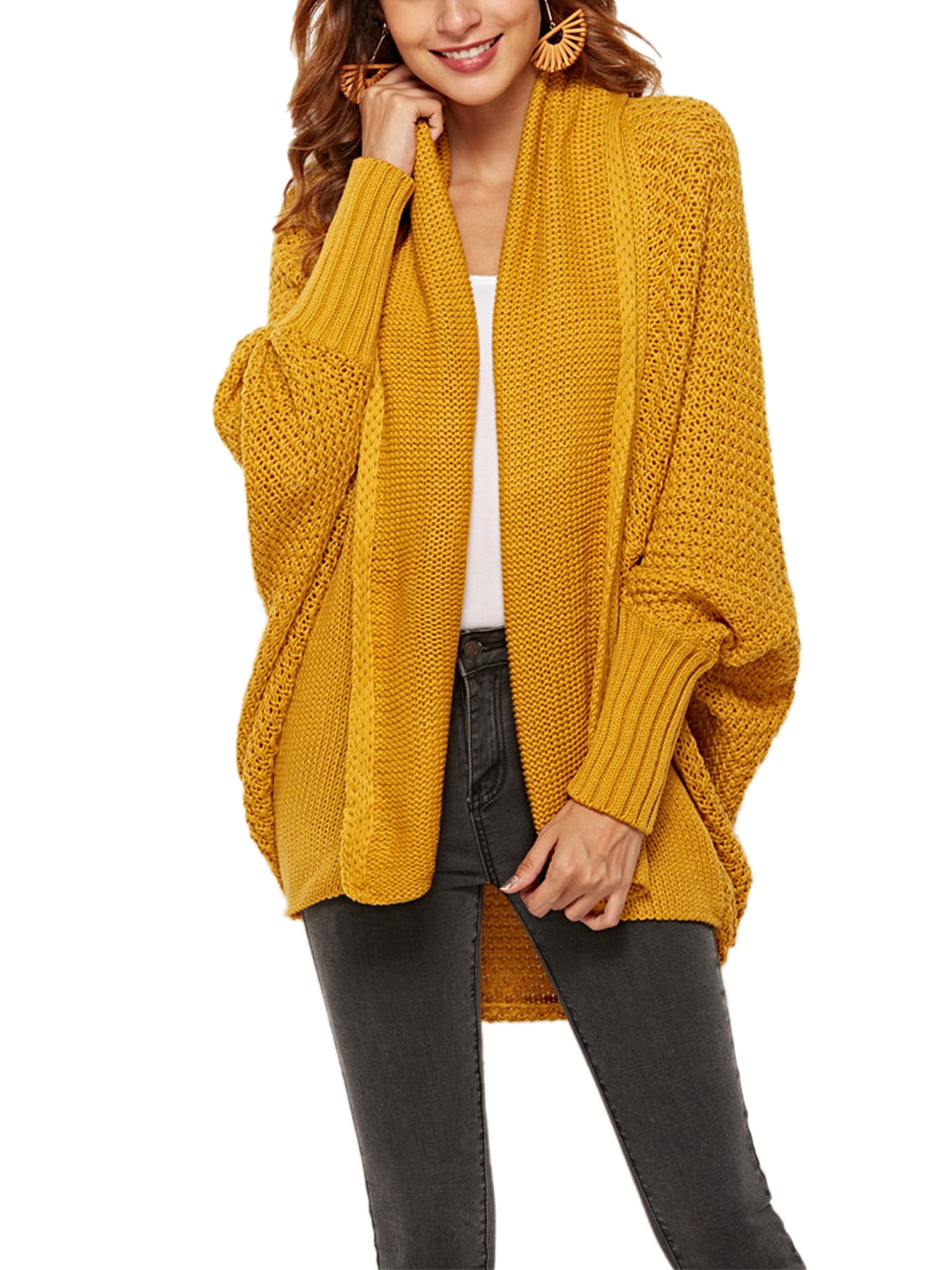 Women's Knitted Cape Cardigan Sweater Batwing Long Sleeve Coat Outwear Pullover# 