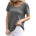 thumbnail image 1 of Birdeem T-Shirt à Boutons pour Femmes, Décontracté, Ample, Uni, Col Ras du Cou, Manches Courtes, 1 of 6