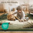 thumbnail image 4 of ODIKA 9'x12' Washable Area Rug Non-Slip, Chair-Friendly Olive Green Hunting Duck Scene Vintage Cabin Design with Fishing Motif for Dining Room, Basement, Large Office, 4 of 7