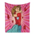 thumbnail image 1 of Love Soft Flannel Fleece Throw Blanket, Pop Art Style Image Couple Kissing Each Other Passionately on a Romantic Date, Cozy Plush for Indoor and Outdoor Use, 70" x 90", Multicolor, by Ambesonne, 1 of 6