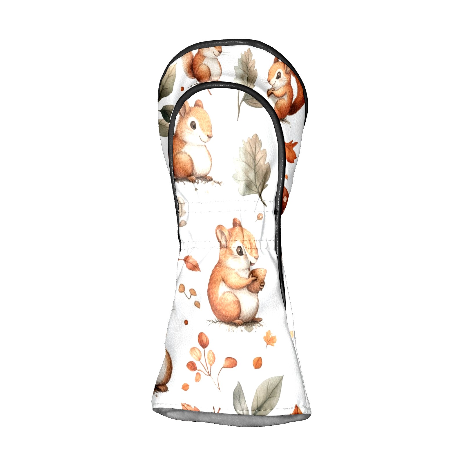 Golf Head Covers Squirrel & Pine Cones Design for Driver, Wood & Hybrid, Premium Waterproof PU Leather with Plush Lining, Forest Themed Golf Gifts