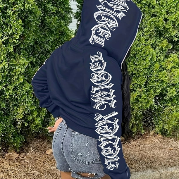Zip Up Loose Hooded Sports Sweatshirts Letter Graphic Y2k Style Long Sleeve Top Solid Color Hoodie Jacket Women s Sporty Sweatshirts Walmart en linea