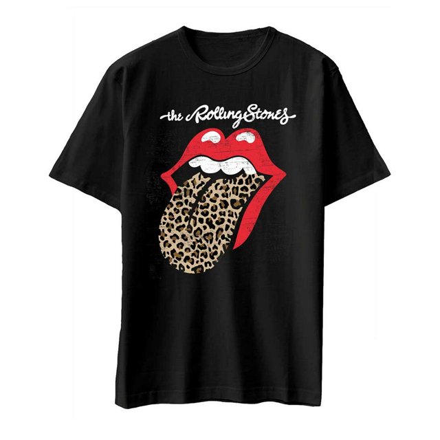 The Rolling Stones - Camiseta Lengua de Estampado de Leopardo de Algodón para Adultos Unisex (Negro)