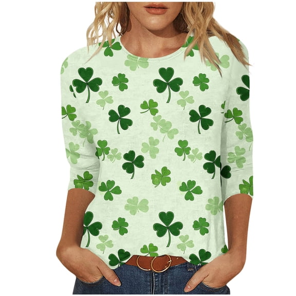 FDGIU Plus Size St. Patrick's Day Tee for Women - Short Sleeve Shamrock Graphic Crew Neck Top