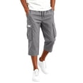 thumbnail image 7 of Domuza Men's Cargo Shorts Casual Drawstring Elastic Waist 3/4 Capri Pants Below Knee Long Hiking Shorts with Pockets Gray L, 7 of 7