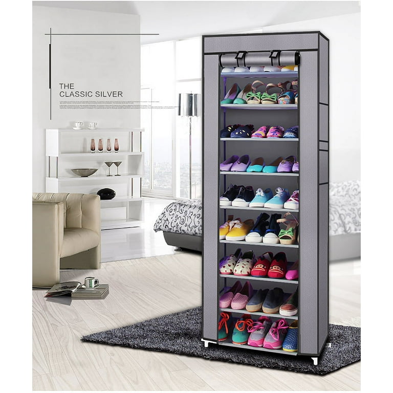 Shoes Rack with Cover, paproos 10 Tier Shoes Organizer, Fabric