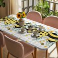 thumbnail image 3 of Bee Love Table Cloths for 4 Foot Rectangle Tables, Daisy Eucalyptus Leaves Rustic Gray Plaid Patio Waterproof Elastic Fitted Tablecloths, Washable Rectangular Table Cover for Camping, 3 of 8