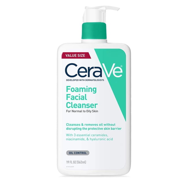 CeraVe - Limpiador facial espumoso, 19 onzas líquidas, limpiador facial diario para piel grasa, sin fragancia