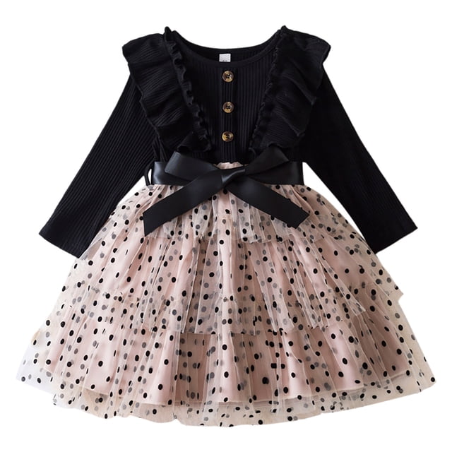WEAIXIMIUNG Robes d'Été Mignonnes pour Filles 10-12 Ans, Manches Longues, Imprimé à Volants, Nœud en Maille