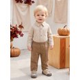 thumbnail image 4 of Loicainy Infant Baby Boys Fall Outfits 3 6 12 18 Months Long Sleeve Lapel Striped Romper Solid Color Pants Clothes Set, 4 of 9