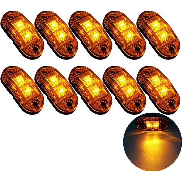 10 luces de posición laterales LED de 2 LED, 12/24 V, luces de gálibo LED, lámpara lateral de remolque, luz amarilla de advertencia para camión, autocaravana, caravana