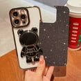 thumbnail image 3 of Compatible for iPhone 13 Pro Max 6.7 Inch Bling Plating Astronaut Hidden Stand Case, Cute 6D Bear Stand Glitter Phone Case for Women Girls Soft TPU Shockproof Back Cover - Black, 3 of 11