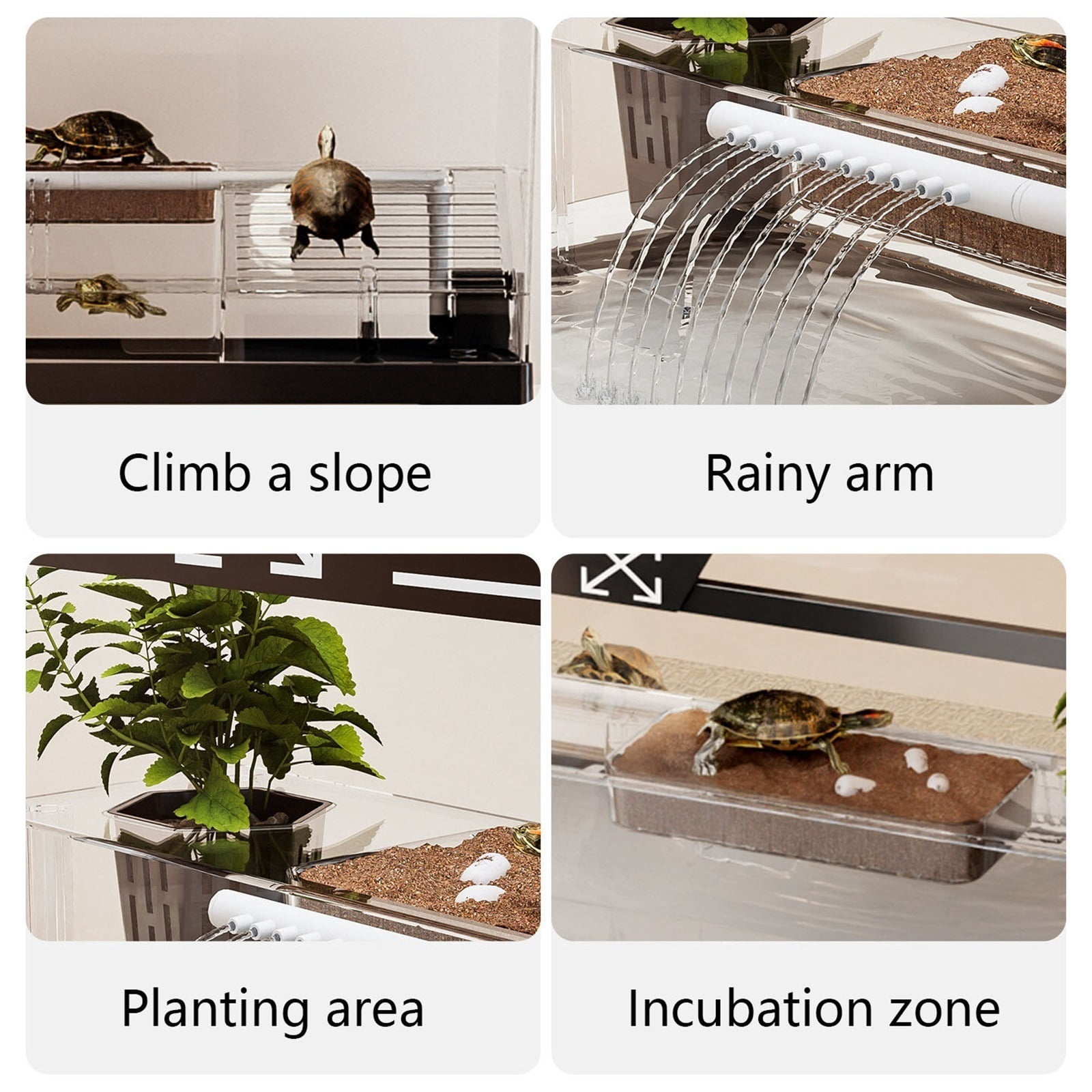 Small turtle tank with sun drying platform climbing platform dedicated feeding