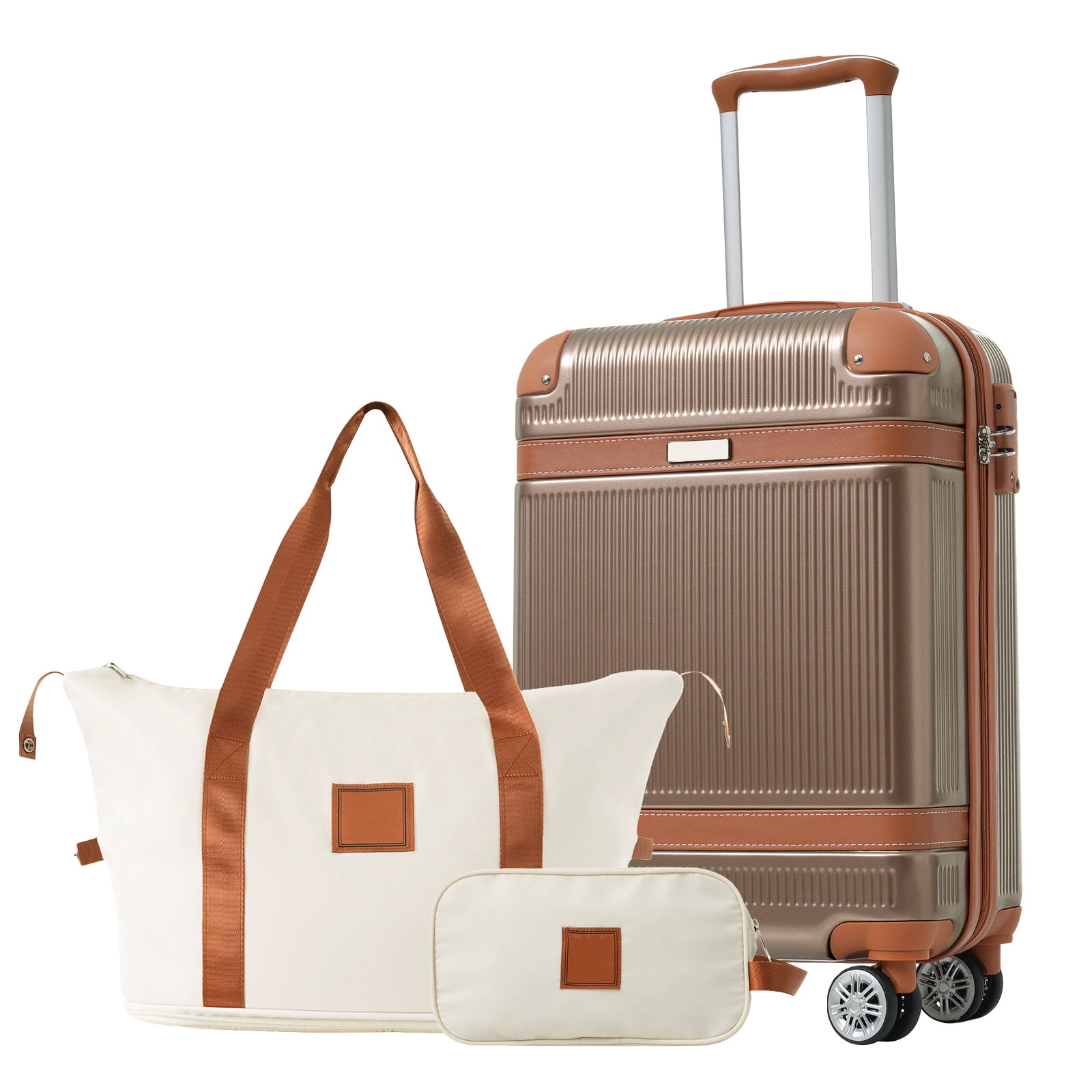 Hardshell Luggage Set 3-Piece, 20 Inch Carry-On Suitcase with Spinner Wheels TSA Lock, Lightweight Durable ABS for Travel Business, Copper Color
